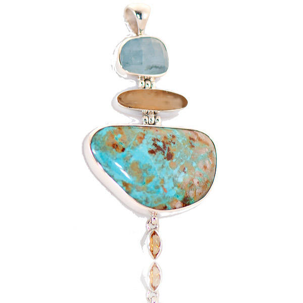 Turquoise Jewelry, Aquamarine, Imperial Topaz, Citrine Pendant - Image 2