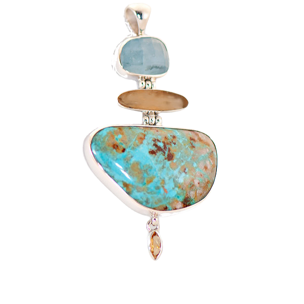 Turquoise Jewelry, Aquamarine, Imperial Topaz, Citrine Pendant