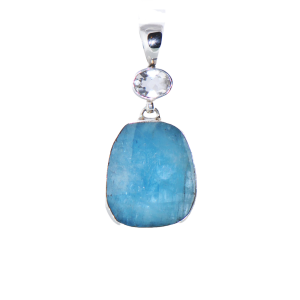 Aquamarine Clear Quartz Pendant of Set in Silver